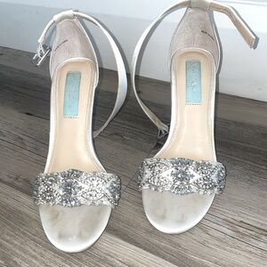Betsy Johnson's embellished wedding heels satin white